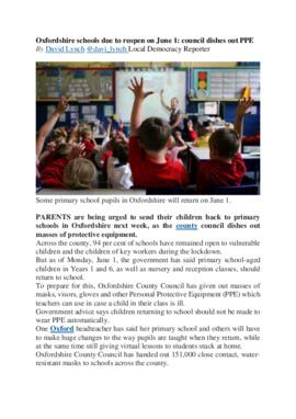 Covid: Oxfordshire schools due to reopen on June 1: council dishes out PPE