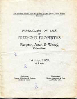 Sale. Freehold Properties July 1st 1932 of Mr Edwin James Horne
