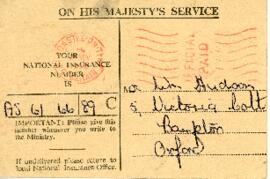 William Hudson National Insurance Card