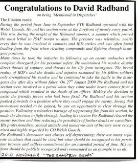 Congratulations to David Radband for being mentioned in dispatches