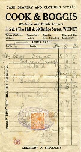 An invoice from Cook and Boggis of Witney August 24th 1923