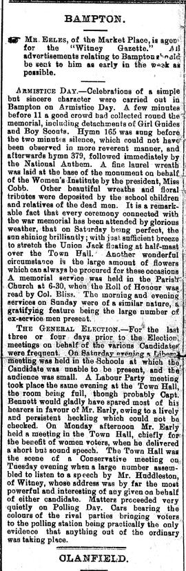 Extract From Witney Gazette Nov 17Th 1922
