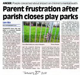 Parent frustration after Parish Council closes play parks