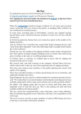 Covid: Fly tipping has gone up in Oxford during the lockdown