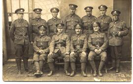 Group of 12 soldiers of the Royal Berkshire Regiment including front row left, Billy Flux who mar...