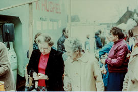 Mrs Vera Elward & mother Mrs Ada Tanner, badminton club, Whitsun garlands. 1983