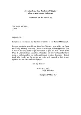 Letter Frederick Whitaker to Revd Price. 1834