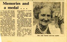 Ada Tanner receives her medal 34 years on