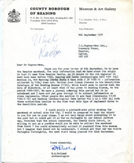 Letter from Reading Museum re Bampton Macehead copy