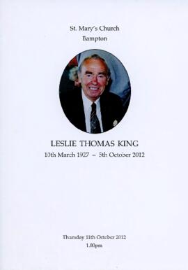 Funeral of Les King & wife Stella. Notes from an afternoon with Les. Gifts from the people of...