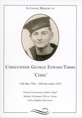 Christopher George Edward Timms May 15th 1926 to December 16th 2017