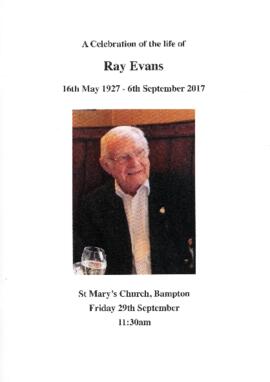 Funeral program for Ray Evans. May 16th 1927 to Sept 6th 2017