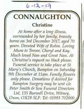 Christine Connaughton 1947- Dec 3rd 2017