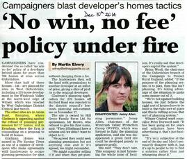 Witney Gazette December 10th 2014. Campaigners have condemned the so called 'no win no fee' polic...
