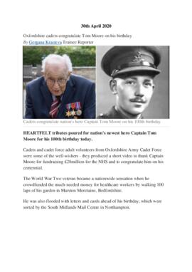 Covid: Oxfordshire cadets congratulate Tom Moore on 100th birthday