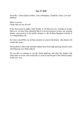 Covid:  Email from Vicar,  Janice Collier,  to parishioners