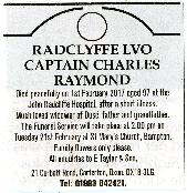 Death of Captain Charles Raymond Radclyffe LVO February 1st 2017