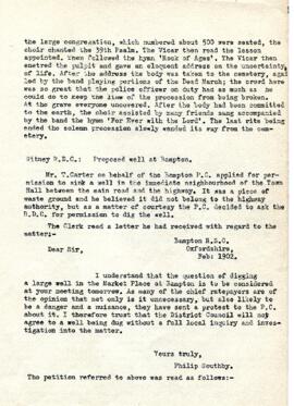 Extract of Parish Council minutes regarding a proposed well in the Market Square February 1902