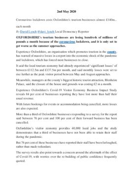 Covid:  Tourism businesses losing millions because of Lockdown