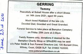 Tommy Gerring aged 99