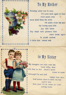 Cards from Jack Townsend to his mother and sister Dora 20-6-1942