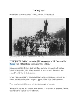 Covid: Oxford Mail commemorative VE Day edition, Friday May