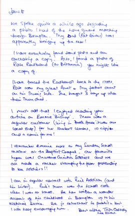 Letter from Trish Cassidy with two photographs