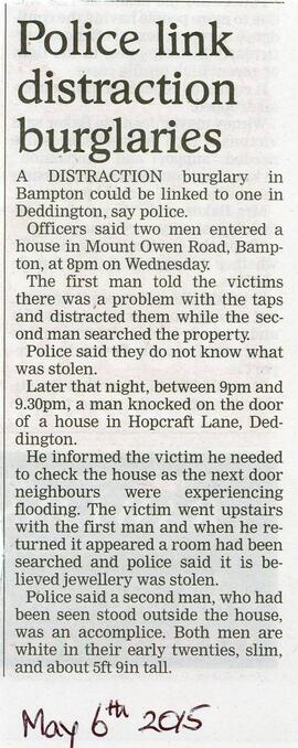 A distraction burglary in a house on Mount Owen Road, Bampton could be linked to one in Deddingto...