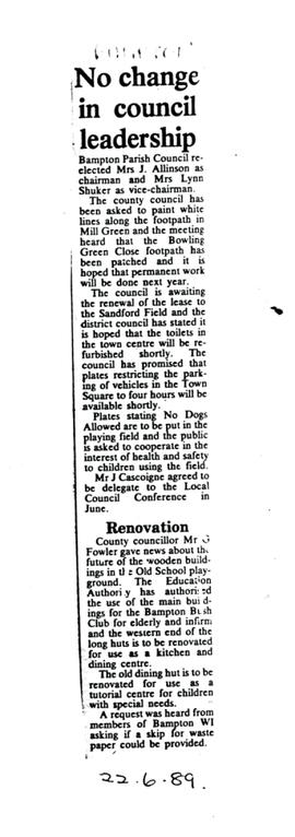 Bampton Parish Council - Newspaper article  June 22 1989