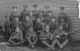 Group of 17 soldiers of the Ox and Bucks Light Infantry, including middle row 3rd from left, John...