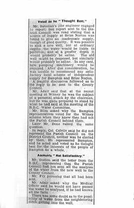 Oxford Times June 1934 'Water Dispute'. Problem with insufficient water and if a new well were to...