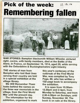 William Wheeler,  blacksmith in Bampton.  killed in WWI at the battle of Aisne