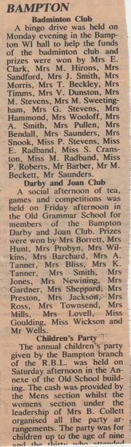 1972 Badminton Club, Darby And Joan Club