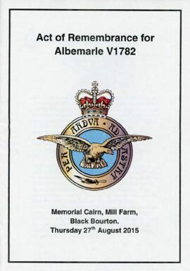 Act of Remembrance for Albemarle V1782, Memorial Cairn, Mill Farm, Black Bourton August 27th 2015