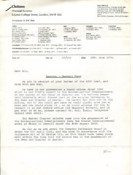 Letters between J L Hughes Owens, Cluttons and Exeter Cathedral