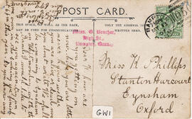 Postcard to Miss K Phillips, Stanton Harcourt