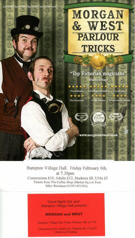 Flyer and ticket for the show called Morgan & West Parlour Tricks