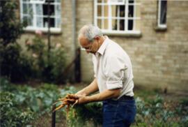 Bill Govier, his flower and vegetable garden & his grandchildren helping him