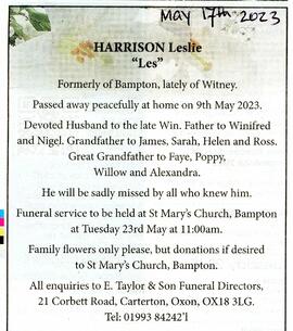 Funeral Notice for Leslie Harrison