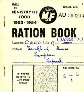 Ration book for Rose F Gerring 1953-1954