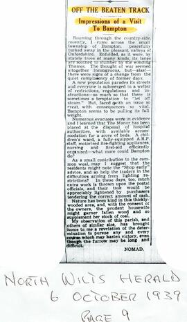 Off The Beaten Track'.  'Impressions of a Visit To Bampton'. 1939