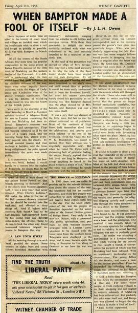 J L Hughes-Owens recalls a time during the Boar War when a Bampton resident got a telegram from h...