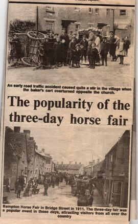 Newspaper Cutting of old photos:  Three-day Horse Fair and Bakery accident