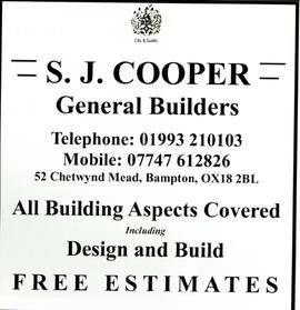 An advert in the July 2012 issue of The Beam for the general builder S.J. Cooper.