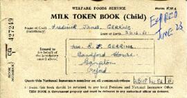 Milk token book for Frederick James Gerring born June 26th 1951 Sandford House
