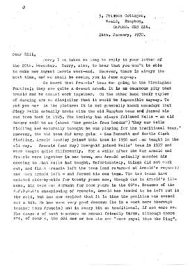 Letter to Bill somebody from Frank Purslow January 24th 1972