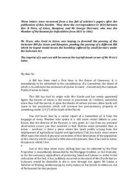 Letters regarding the proposed inclosure of Common Fields in Aston and Coate