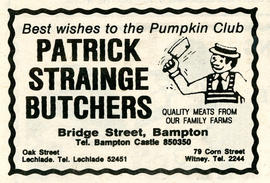 Patrick Strainge Butchers   Advert in Witney Gazette 1984