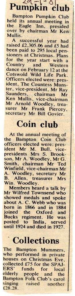 Jan 29Th 1981. Pumpkin Club Agm, Coin Club Agm, Bampton Mummers