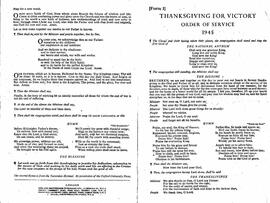 Thanksgiving for Victory. Order of service for VE day 1945.